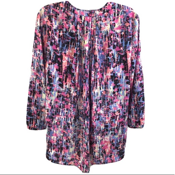 NYDJ Womens Top Button Front Pink Periwinkle Blue Abstract 3/4 Sleeve Sz M - Picture 2 of 8